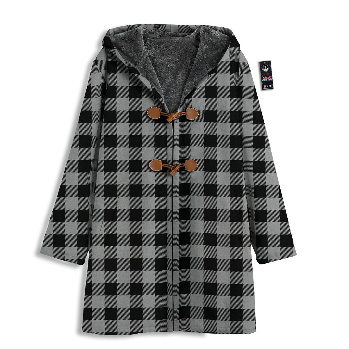 Buffalo Check Light Grey And Black Print Men's Windbreaker Jacket-grizzshop