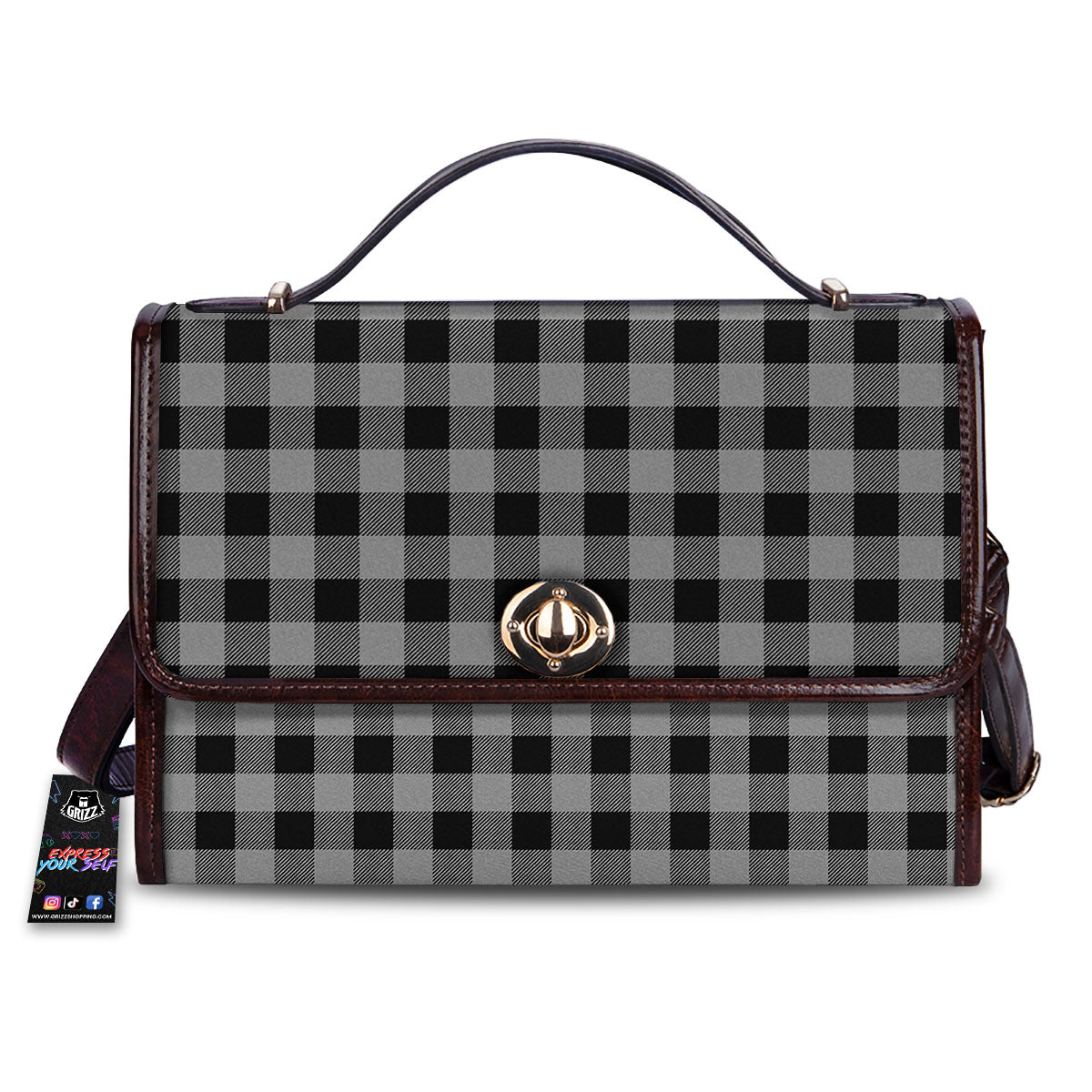 Buffalo Check Light Grey And Black Print Women's Satchel Bag-grizzshop