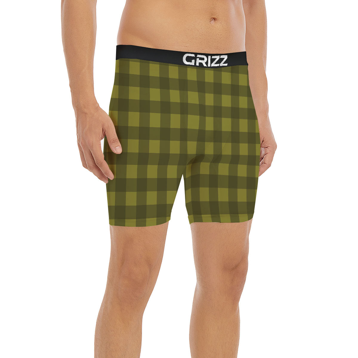 Buffalo Check Olive Green Print Pattern Boxer Briefs-grizzshop