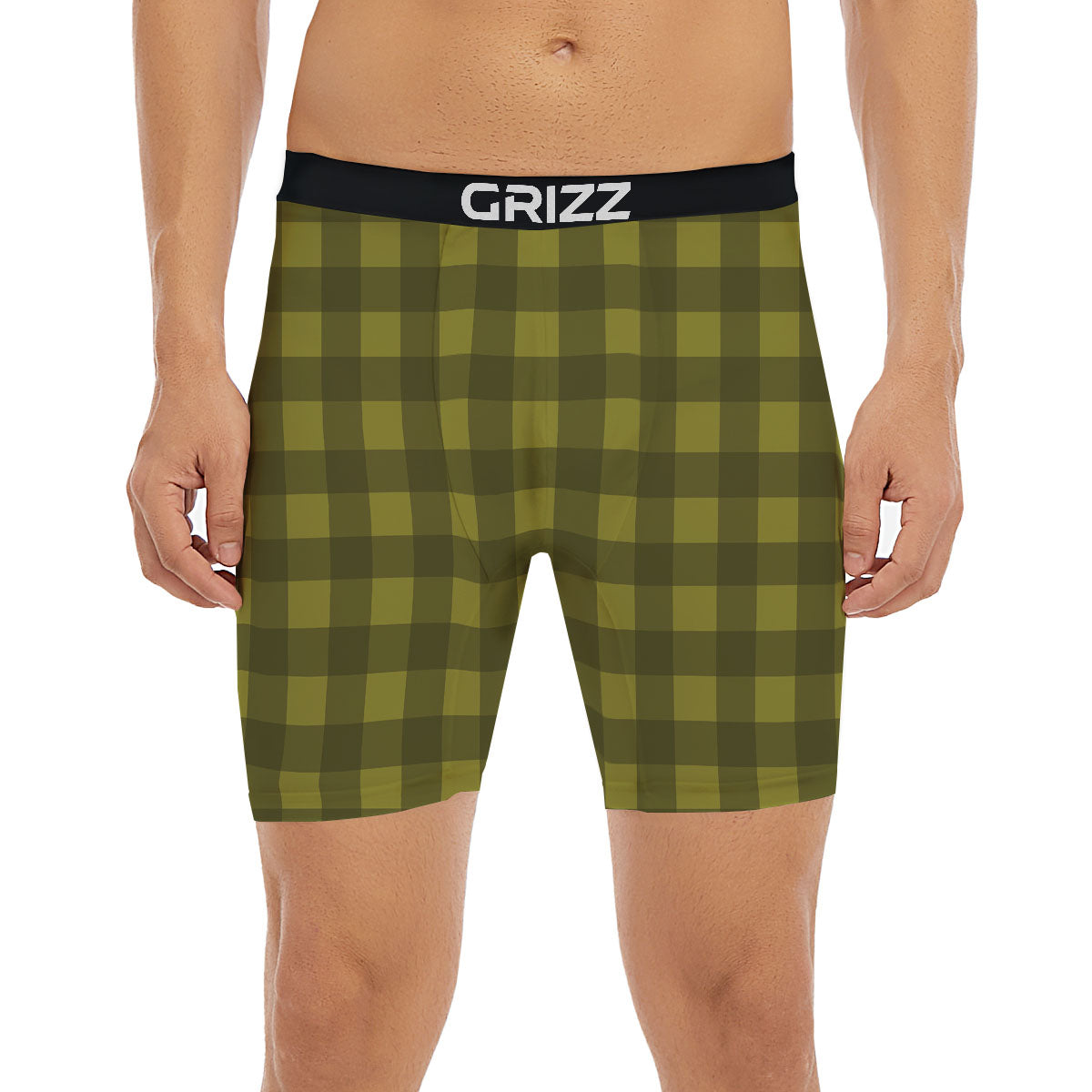 Buffalo Check Olive Green Print Pattern Boxer Briefs-grizzshop