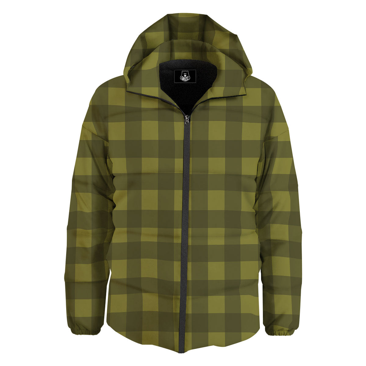 Buffalo Check Olive Green Print Pattern Down Jacket-grizzshop