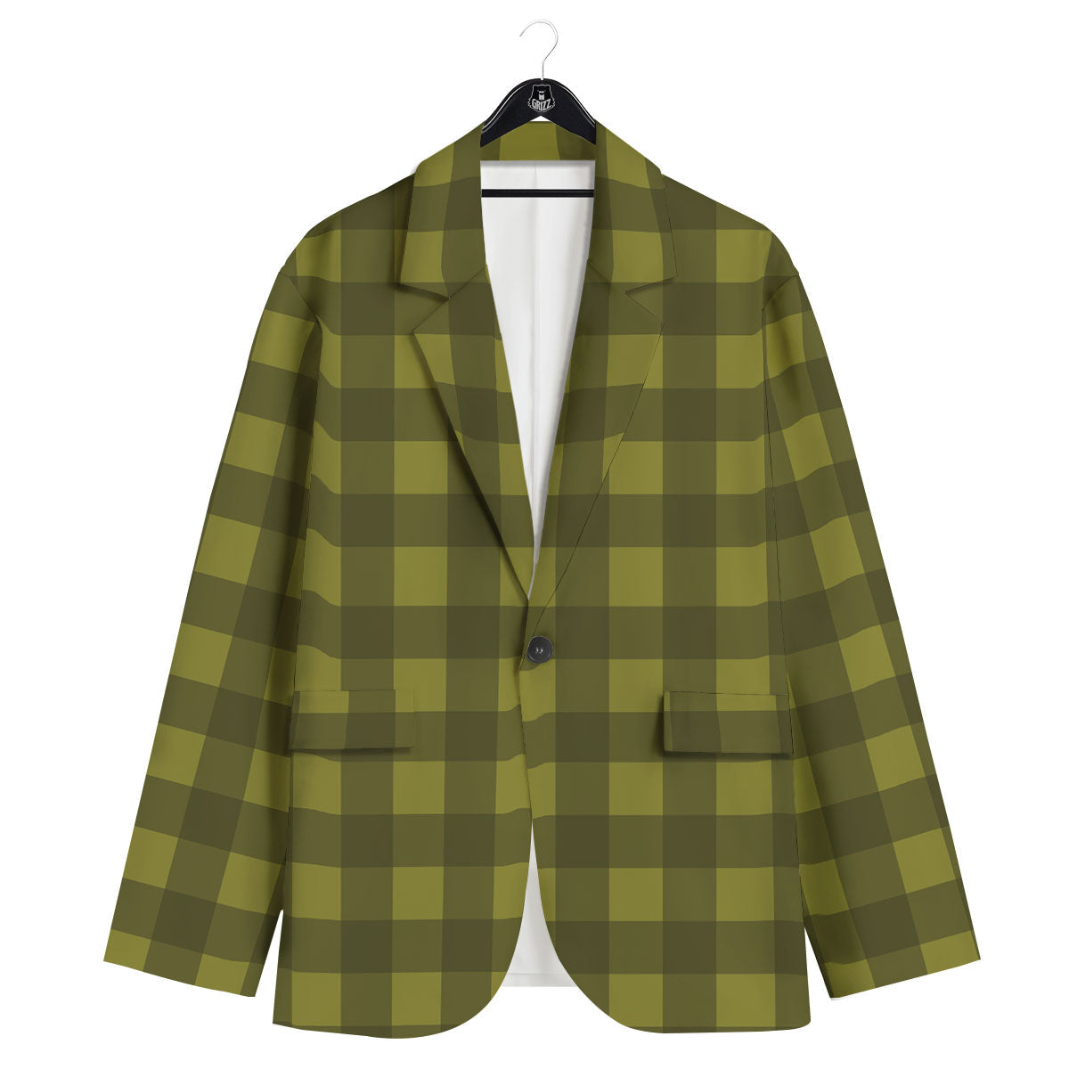 Buffalo Check Olive Green Print Pattern Men's Sport Coat-grizzshop