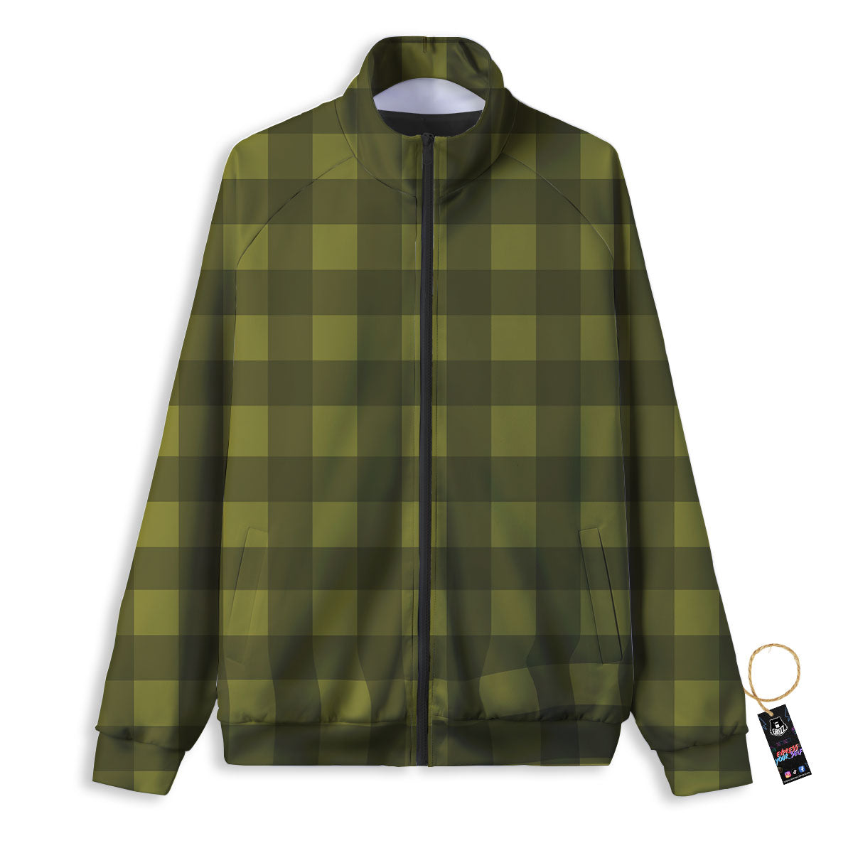 Buffalo Check Olive Green Print Pattern Track Jacket-grizzshop