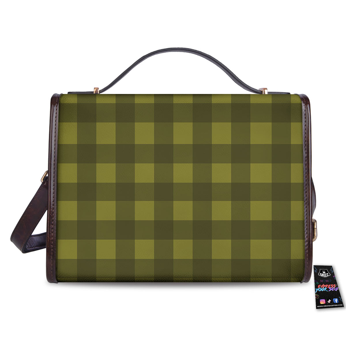 Buffalo Check Olive Green Print Pattern Women's Satchel Bag-grizzshop