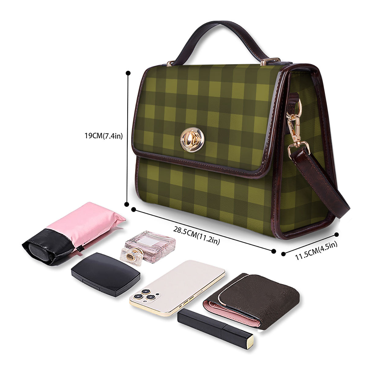 Buffalo Check Olive Green Print Pattern Women's Satchel Bag-grizzshop