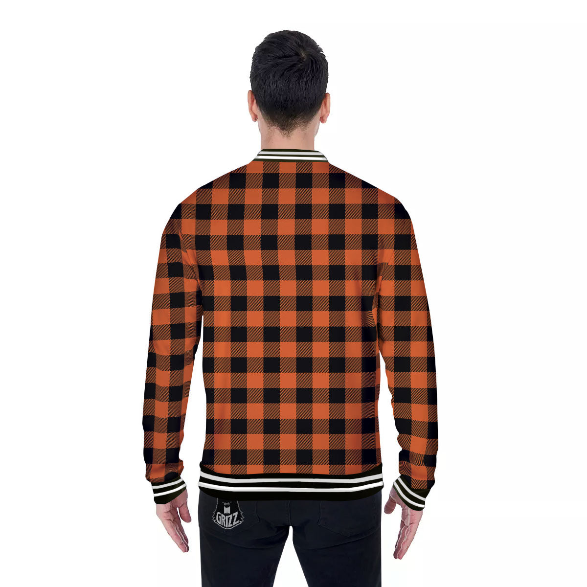 Buffalo Check Orange Print Pattern Baseball Jacket-grizzshop