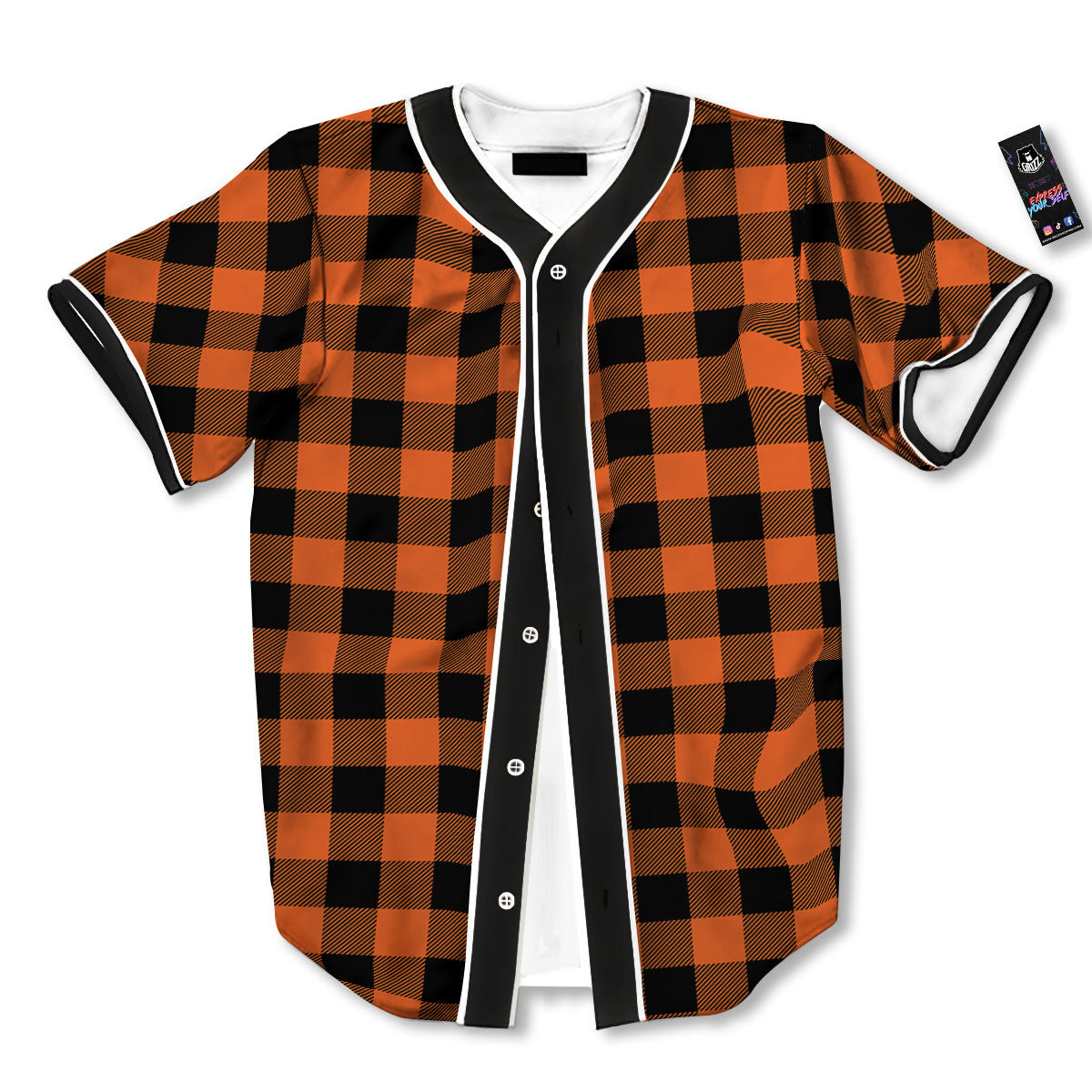 Buffalo Check Orange Print Pattern Baseball Jersey-grizzshop