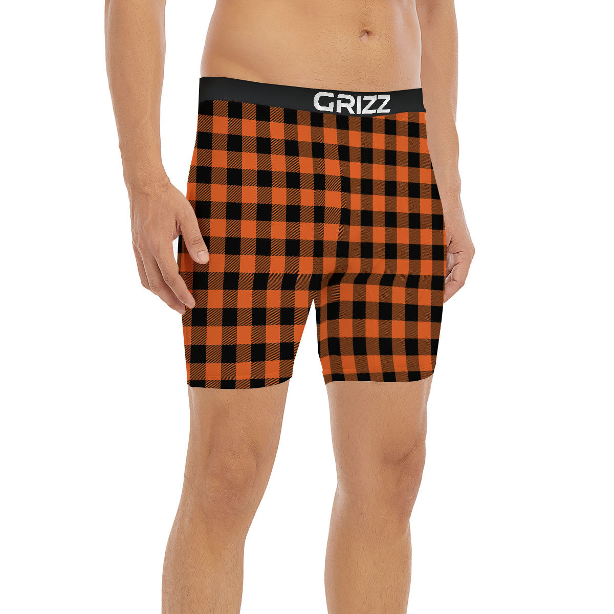 Buffalo Check Orange Print Pattern Boxer Briefs-grizzshop