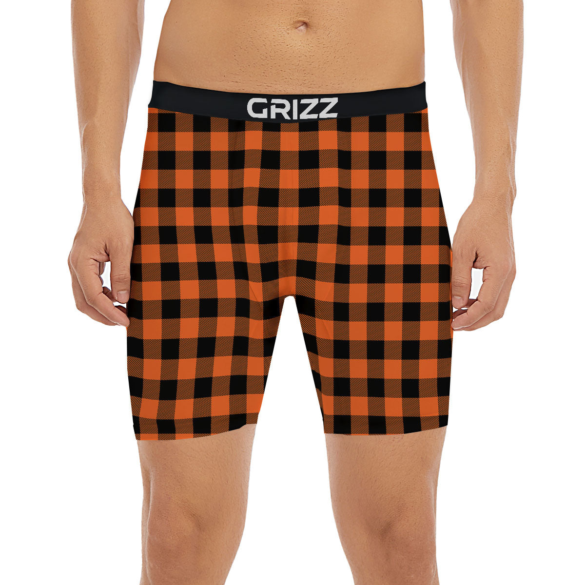 Buffalo Check Orange Print Pattern Boxer Briefs-grizzshop