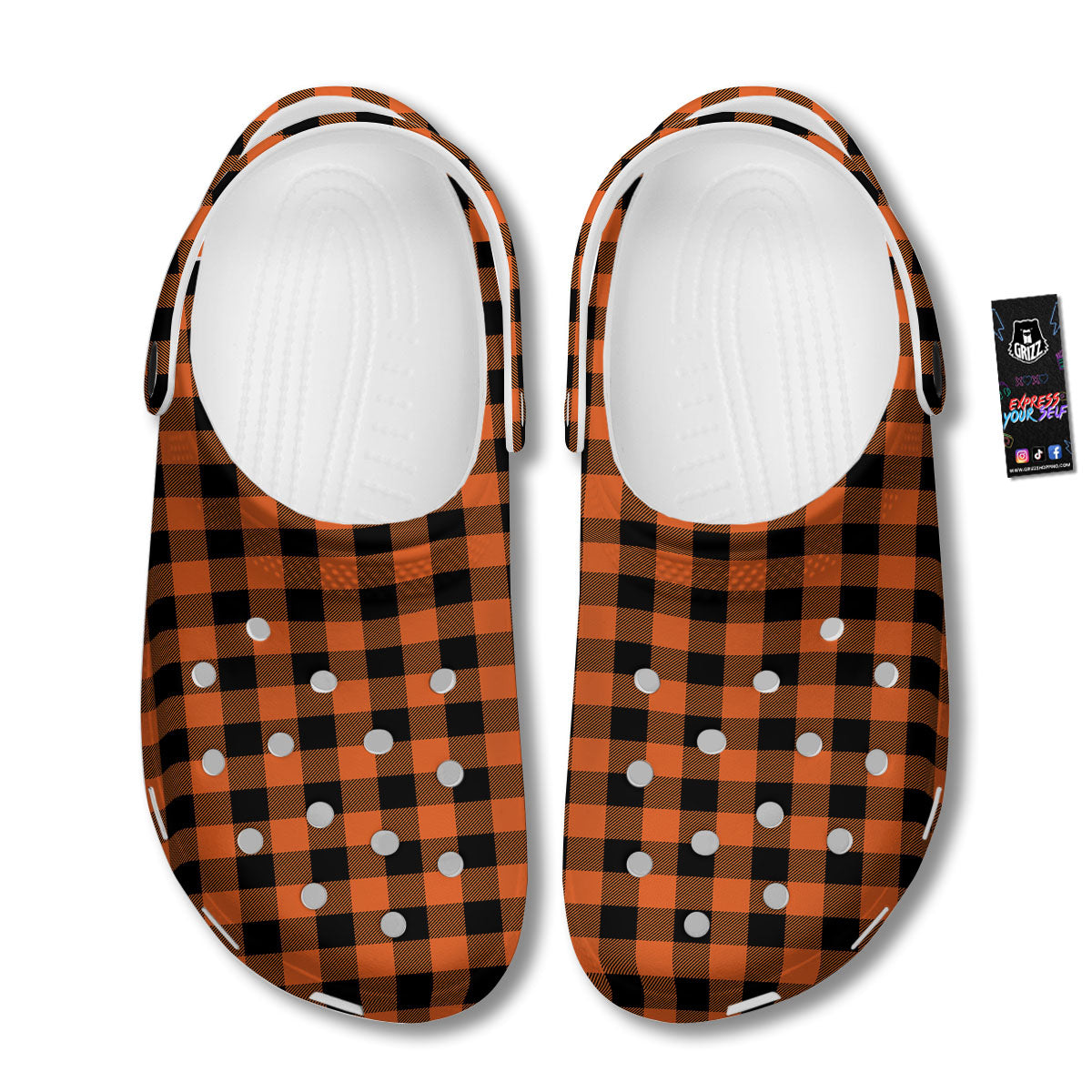 Buffalo Check Orange Print Pattern Clog-grizzshop