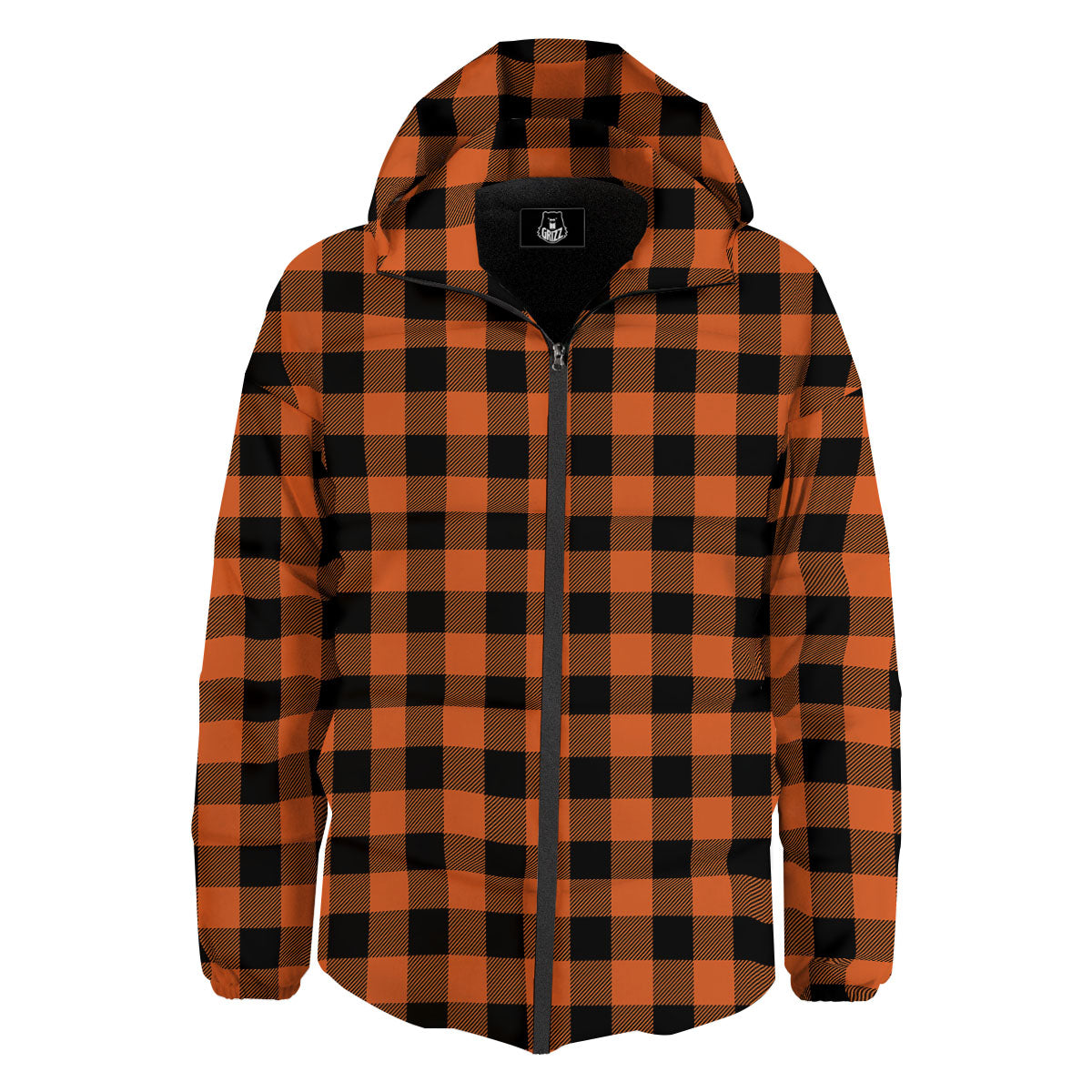 Buffalo Check Orange Print Pattern Down Jacket-grizzshop