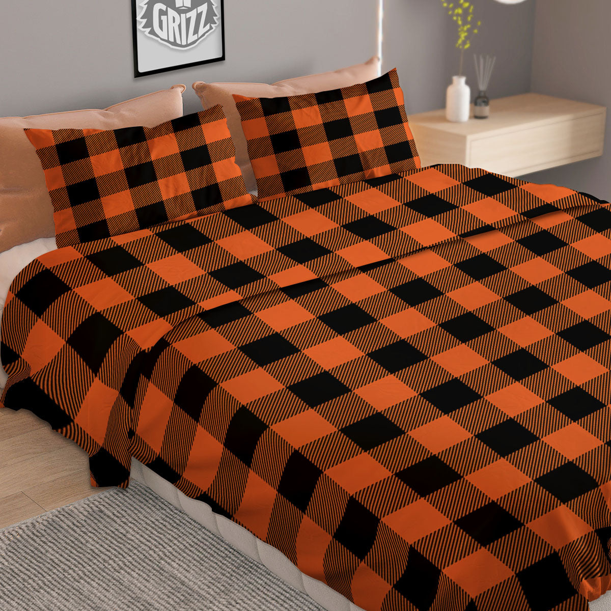 Buffalo Check Orange Print Pattern Duvet Cover Bedding Set