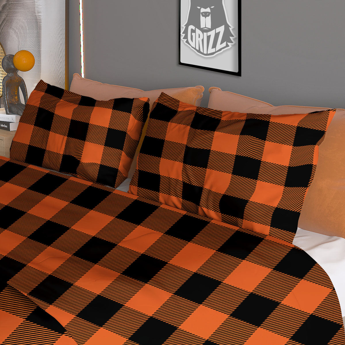 Buffalo Check Orange Print Pattern Duvet Cover Bedding Set
