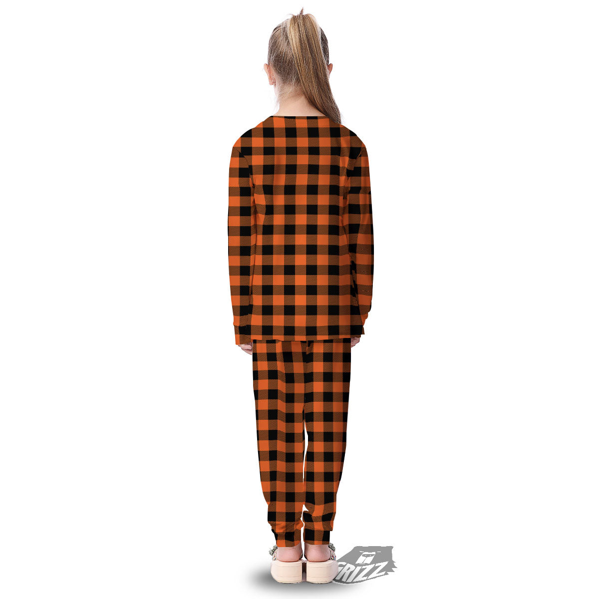 Buffalo Check Orange Print Pattern Kid's Pajamas-grizzshop