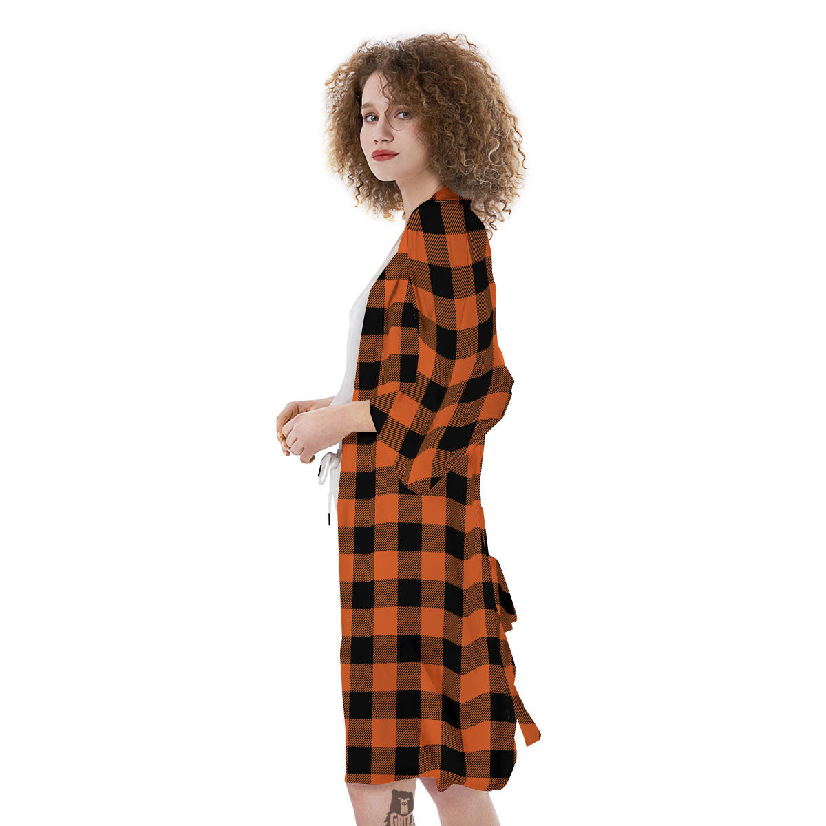 Buffalo Check Orange Print Pattern Kimono-grizzshop