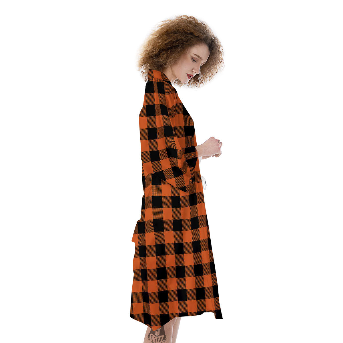 Buffalo Check Orange Print Pattern Kimono-grizzshop