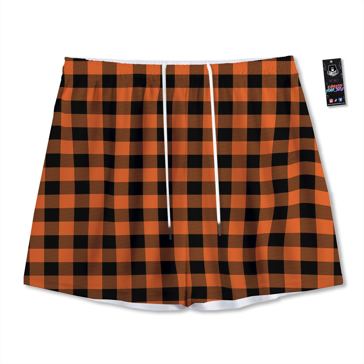 Buffalo Check Orange Print Pattern Mesh Shorts