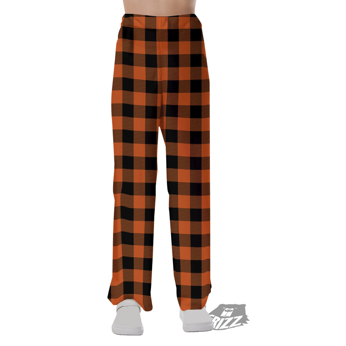 Buffalo Check Orange Print Pattern Pajama Pants-grizzshop