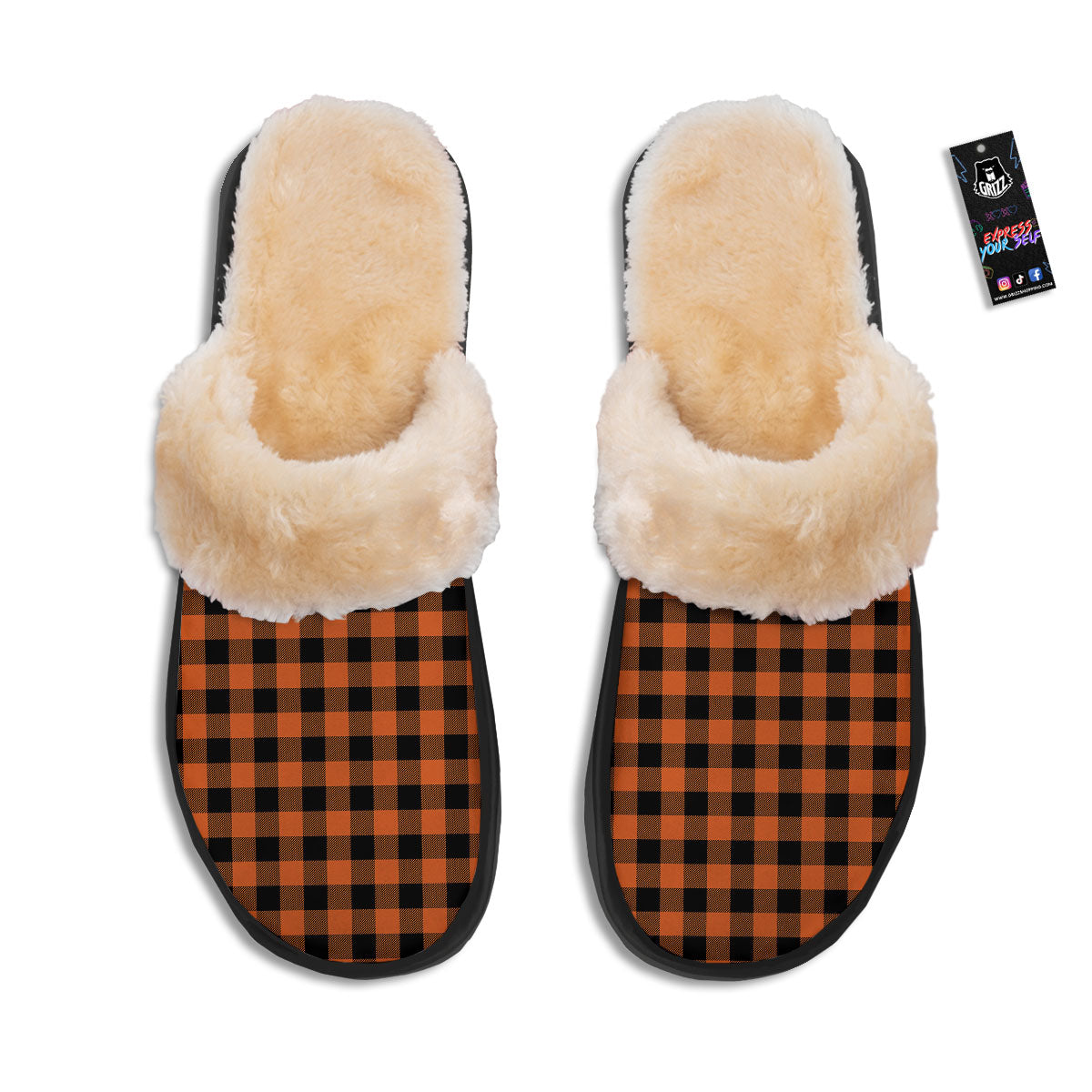 Buffalo Check Orange Print Pattern Slippers-grizzshop