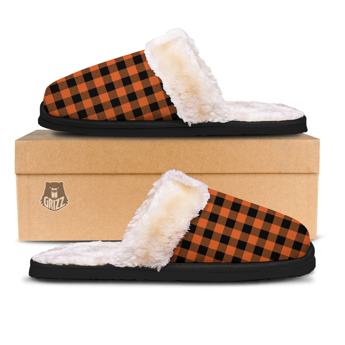 Buffalo Check Orange Print Pattern Slippers-grizzshop