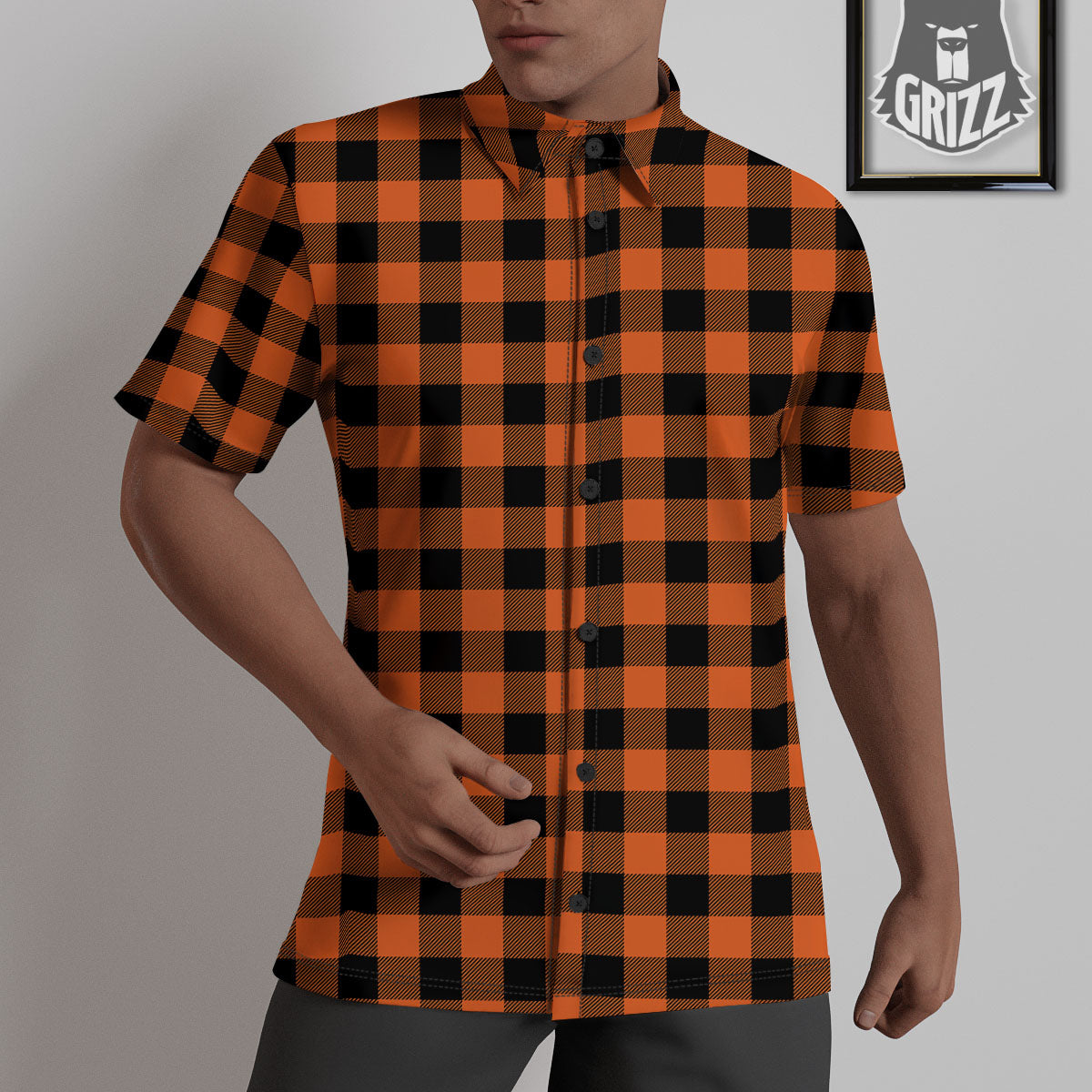Buffalo Check Orange Print Pattern Untucked Shirts-grizzshop