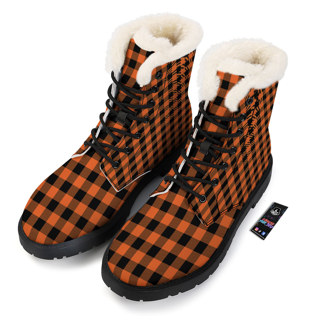 Buffalo Check Orange Print Pattern Winter Boots-grizzshop