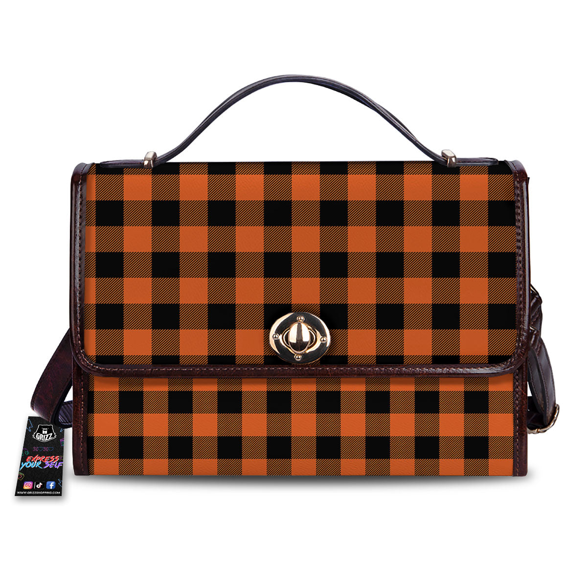 Buffalo Check Orange Print Pattern Women's Satchel Bag-grizzshop