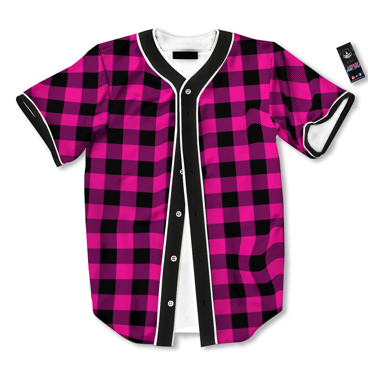 Buffalo Check Pink And Black Print Baseball Jersey-grizzshop