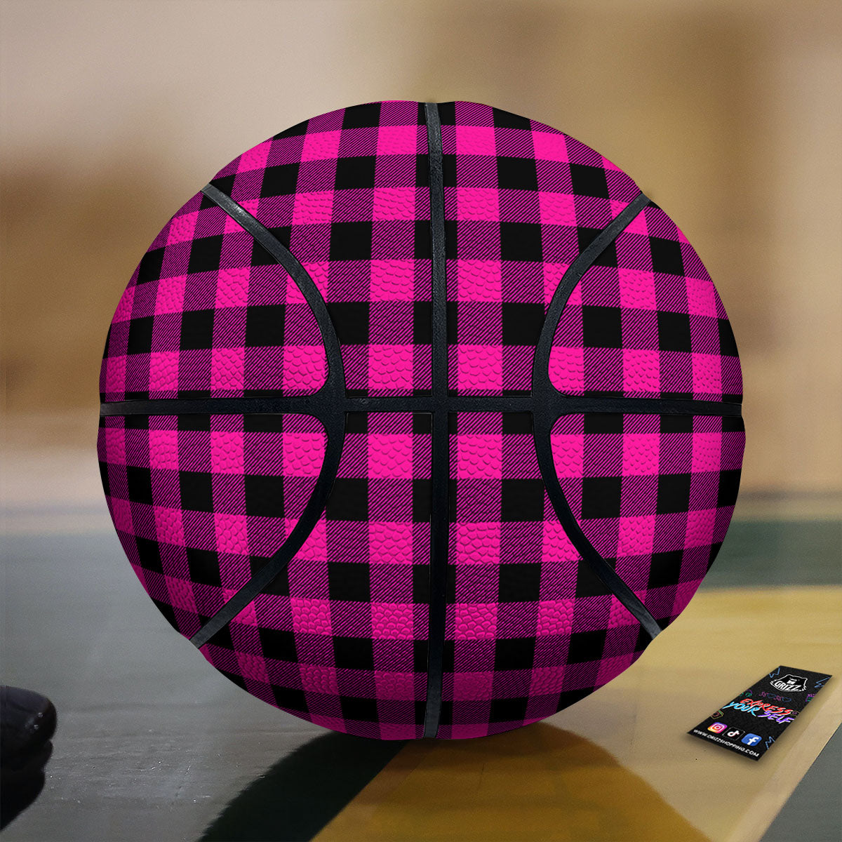 Buffalo Check Pink And Black Print Basketball-grizzshop