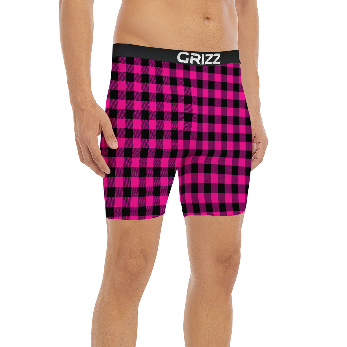 Buffalo Check Pink And Black Print Boxer Briefs-grizzshop