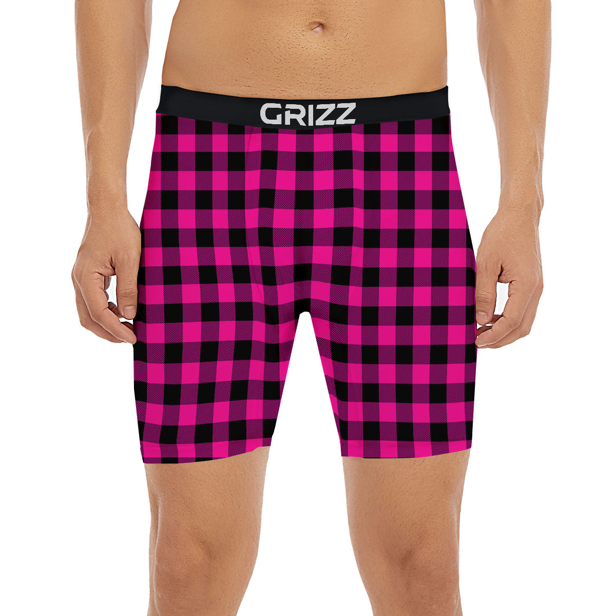 Buffalo Check Pink And Black Print Boxer Briefs-grizzshop