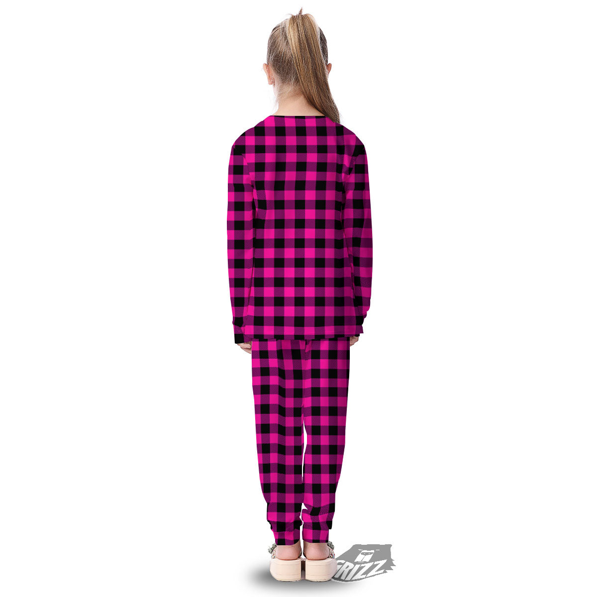 Buffalo Check Pink And Black Print Kid's Pajamas-grizzshop