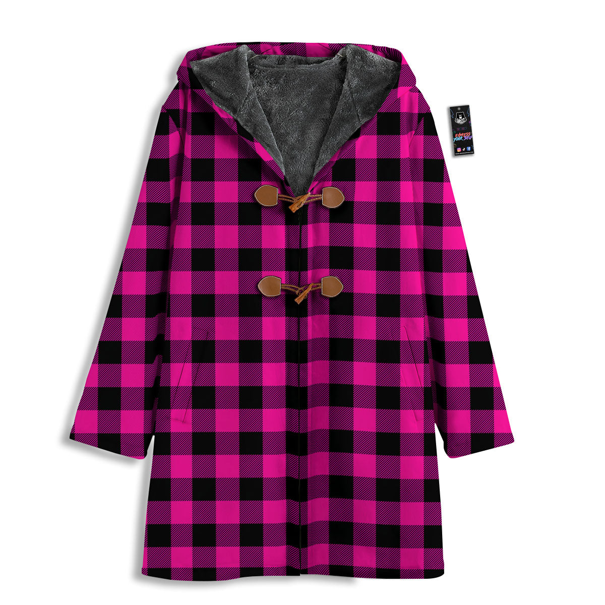 Buffalo Check Pink And Black Print Men's Windbreaker Jacket-grizzshop