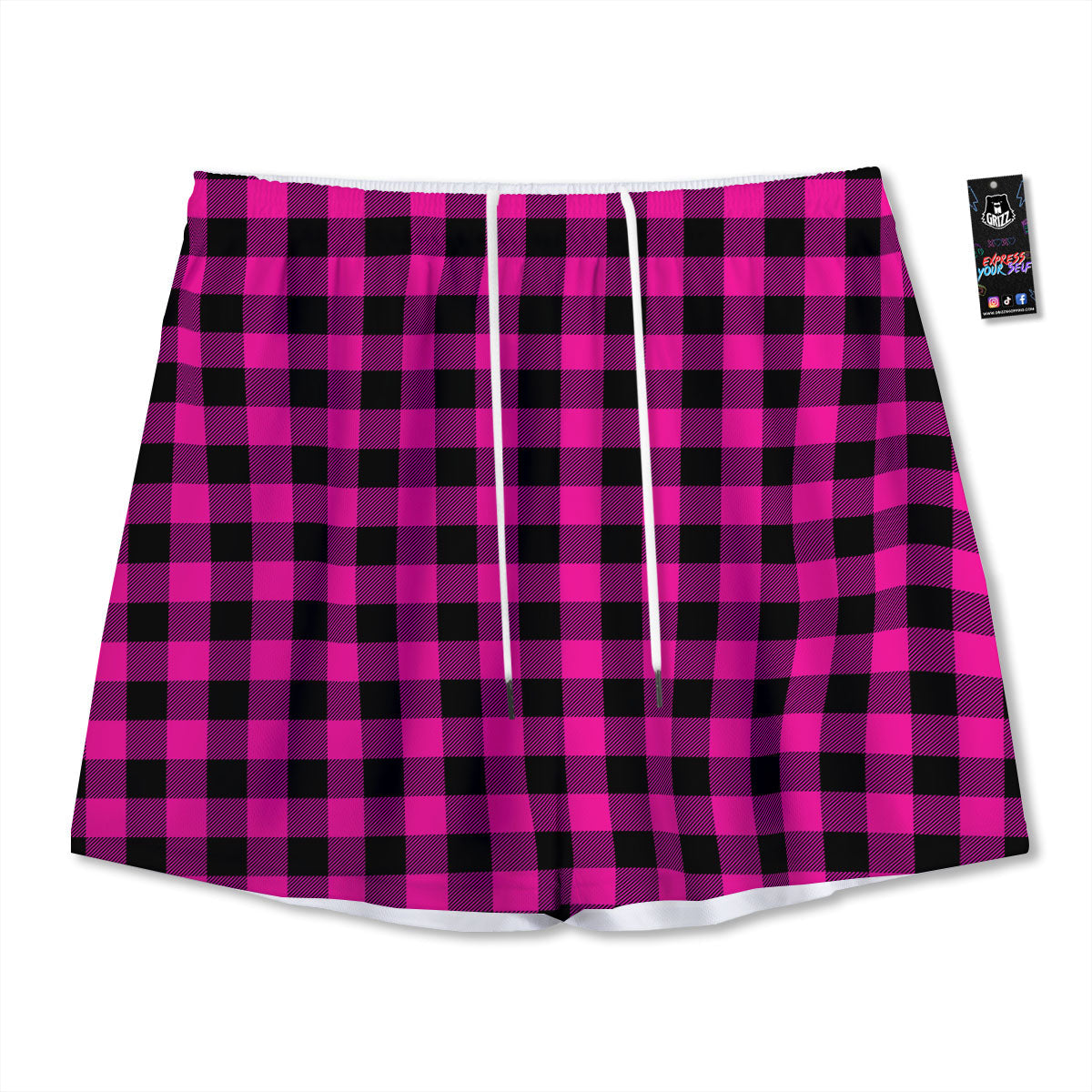 Buffalo Check Pink And Black Print Mesh Shorts