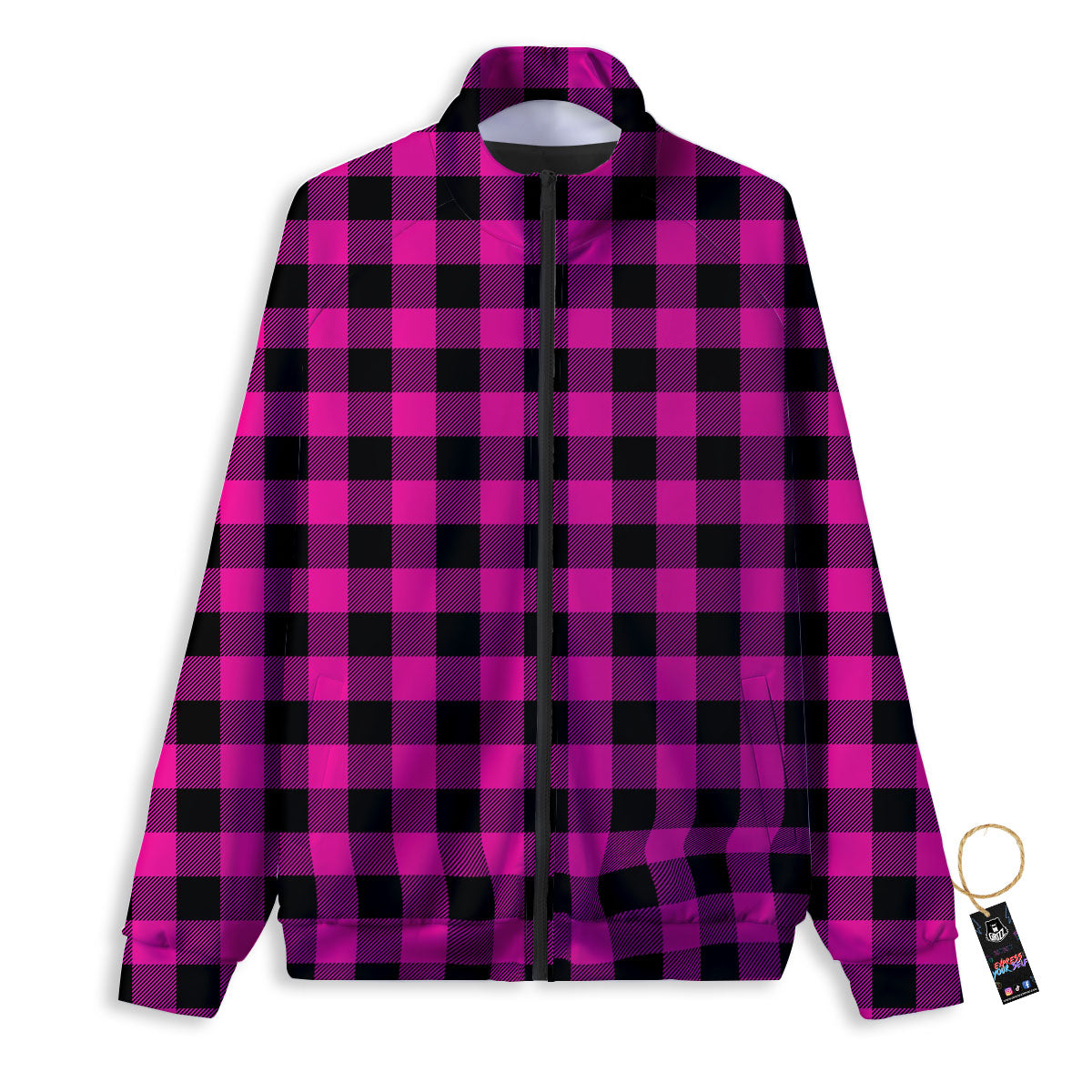 Buffalo Check Pink And Black Print Track Jacket-grizzshop