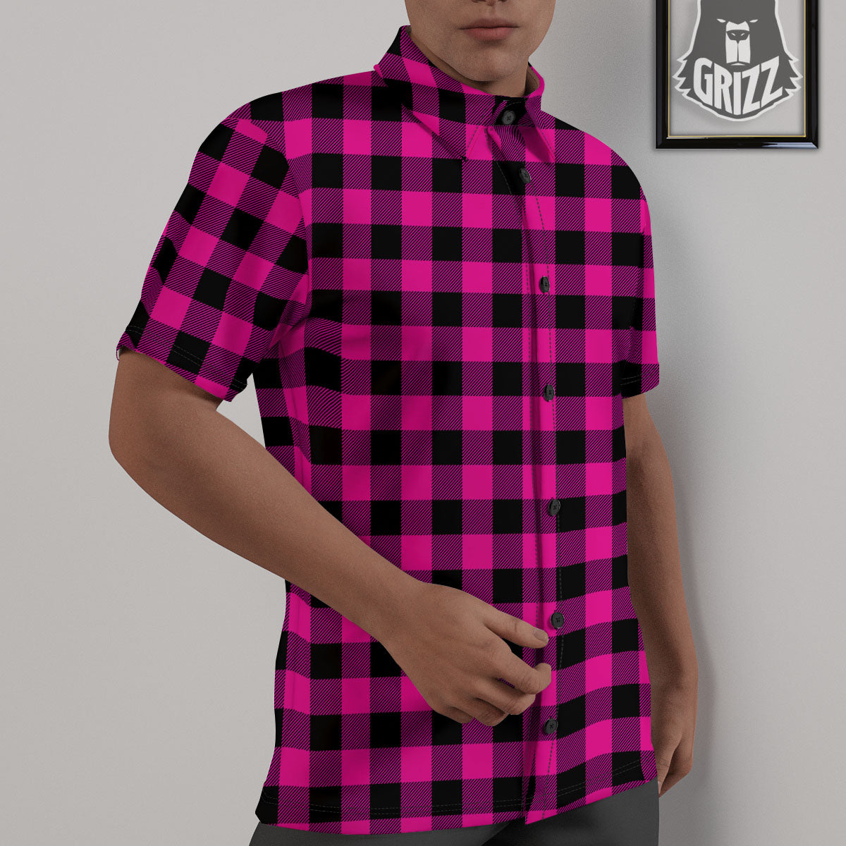 Buffalo Check Pink And Black Print Untucked Shirts-grizzshop