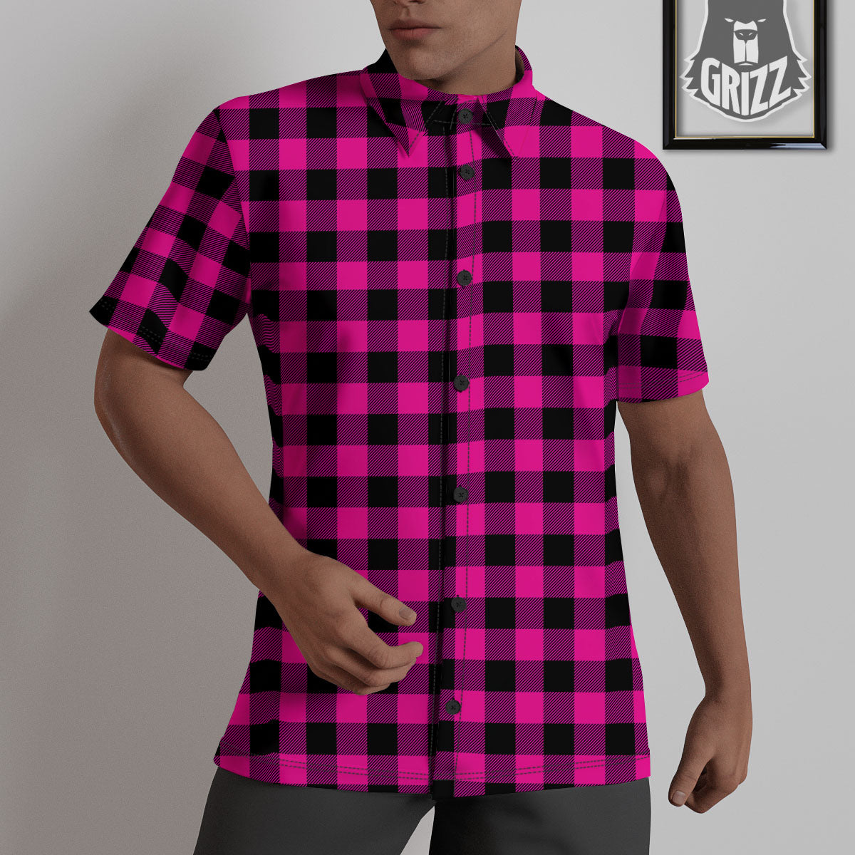 Buffalo Check Pink And Black Print Untucked Shirts-grizzshop