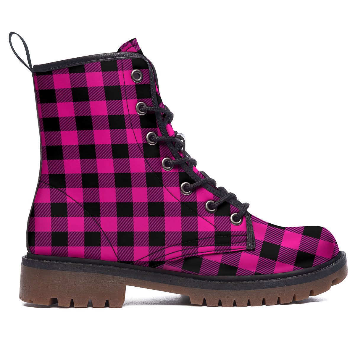 Buffalo Check Pink And Black Print Work Boots-grizzshop