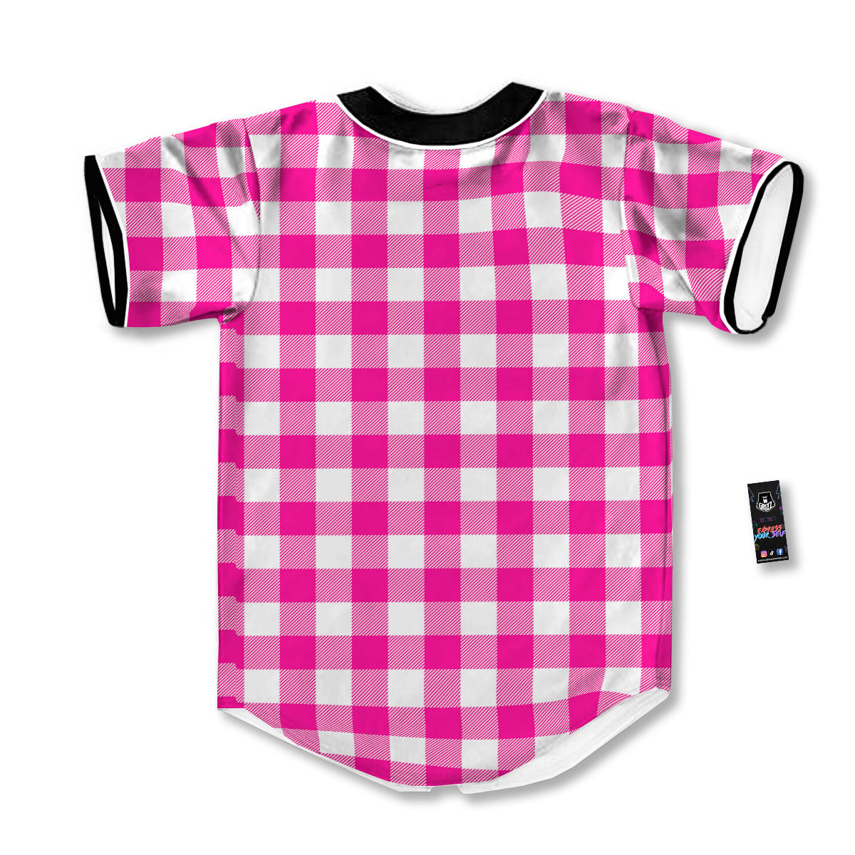 Buffalo Check Pink And White Print Baseball Jersey-grizzshop