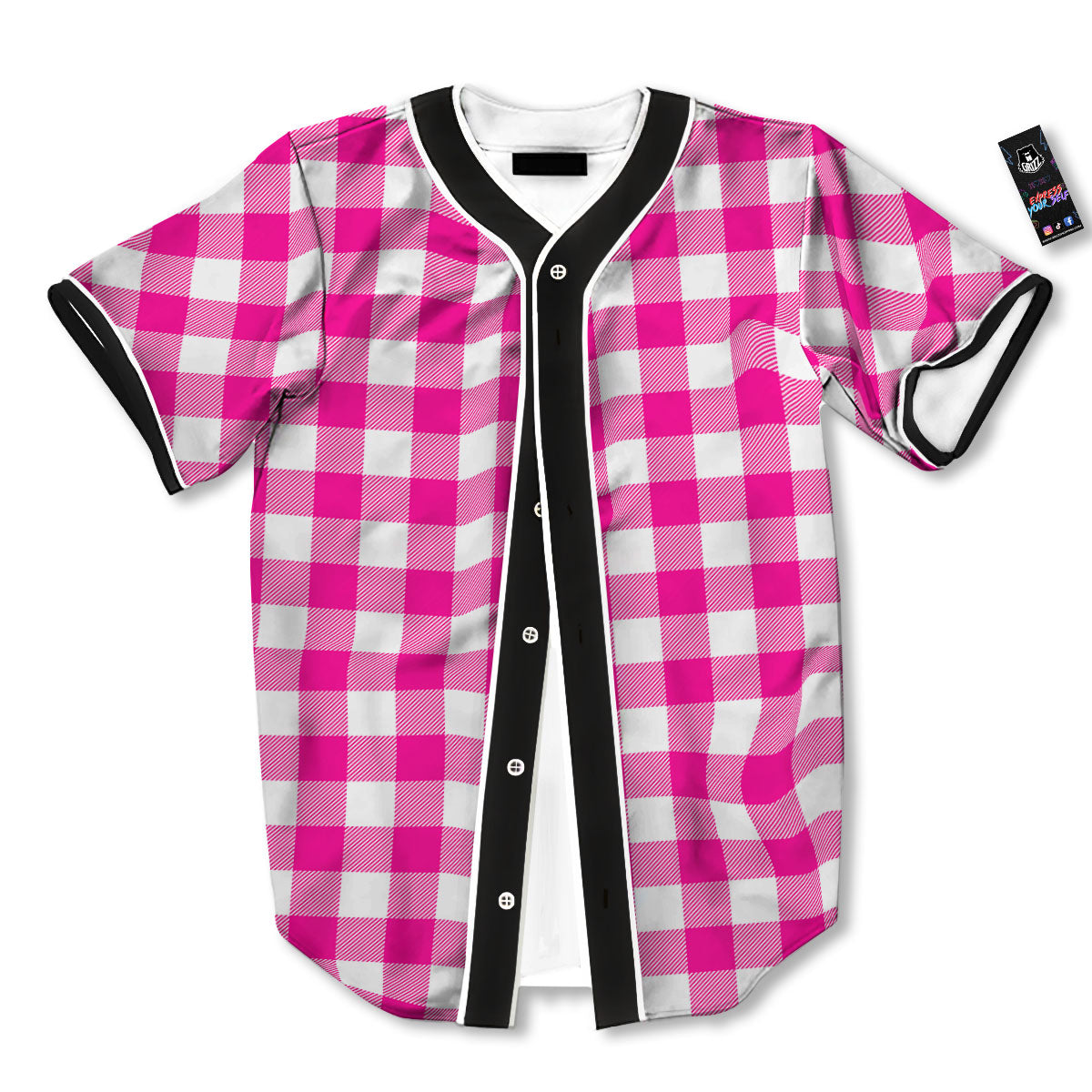 Buffalo Check Pink And White Print Baseball Jersey-grizzshop