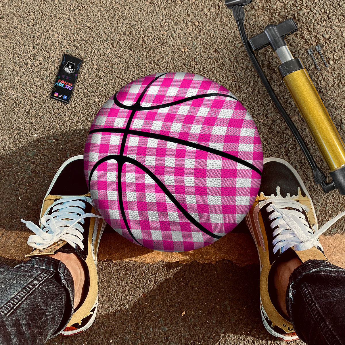 Buffalo Check Pink And White Print Basketball-grizzshop