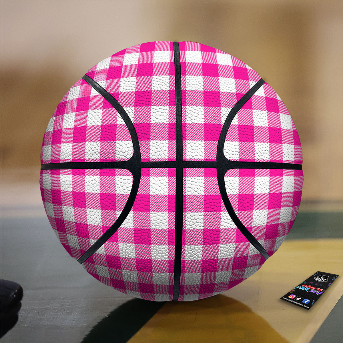 Buffalo Check Pink And White Print Basketball-grizzshop