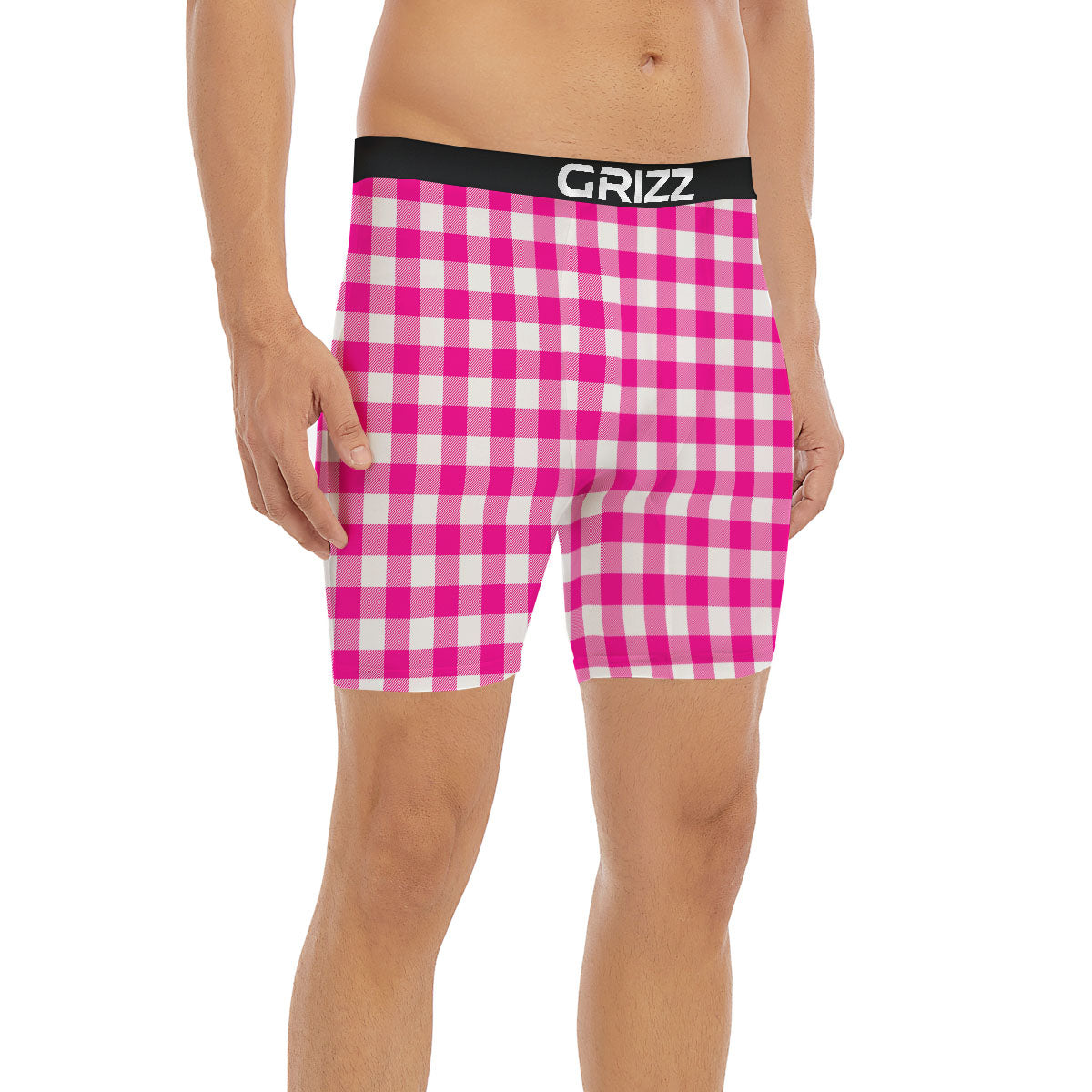 Buffalo Check Pink And White Print Boxer Briefs-grizzshop