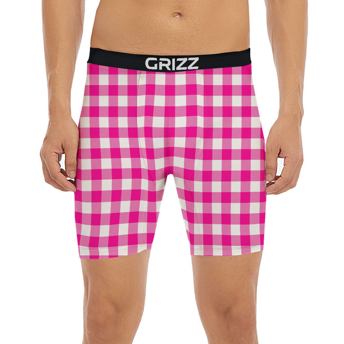 Buffalo Check Pink And White Print Boxer Briefs-grizzshop