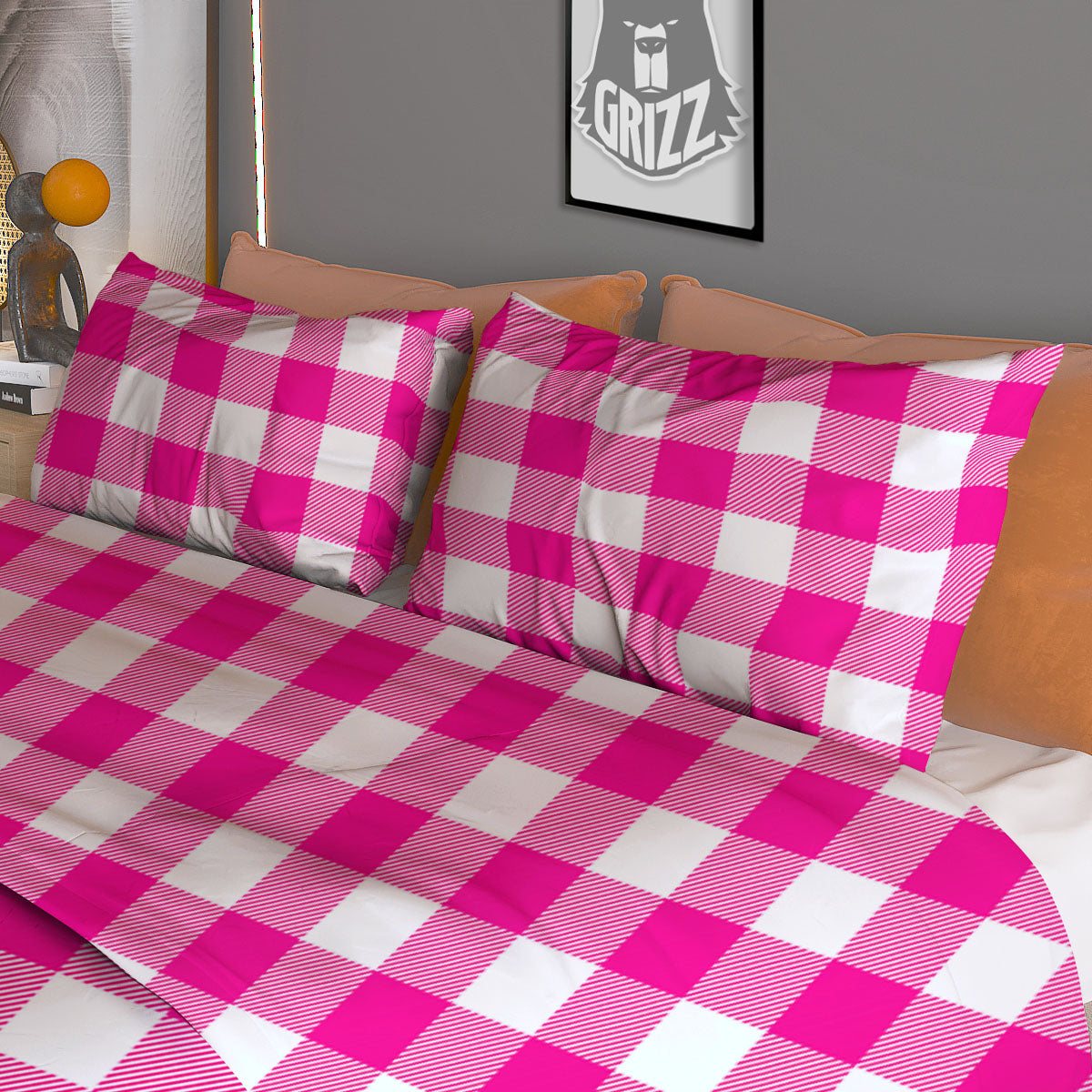 Buffalo Check Pink And White Print Duvet Cover Bedding Set
