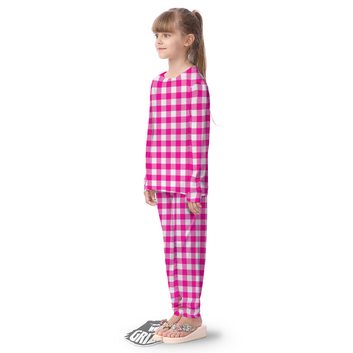 Buffalo Check Pink And White Print Kid's Pajamas-grizzshop