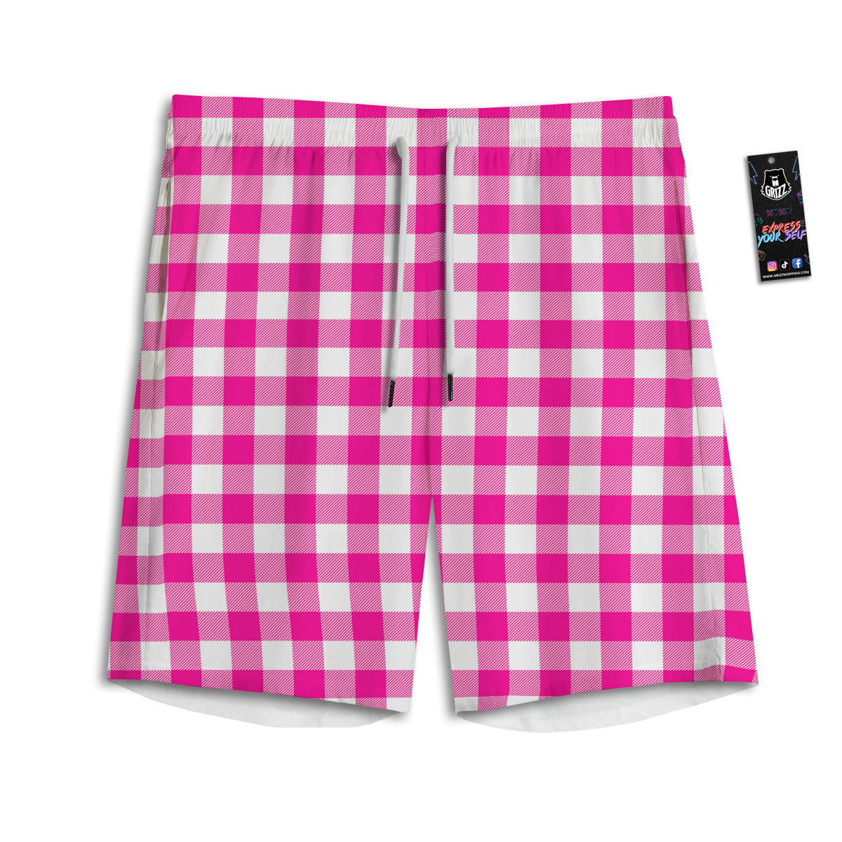 Buffalo Check Pink And White Print Men's Athletic Shorts