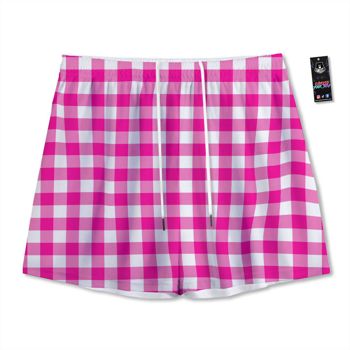 Buffalo Check Pink And White Print Mesh Shorts