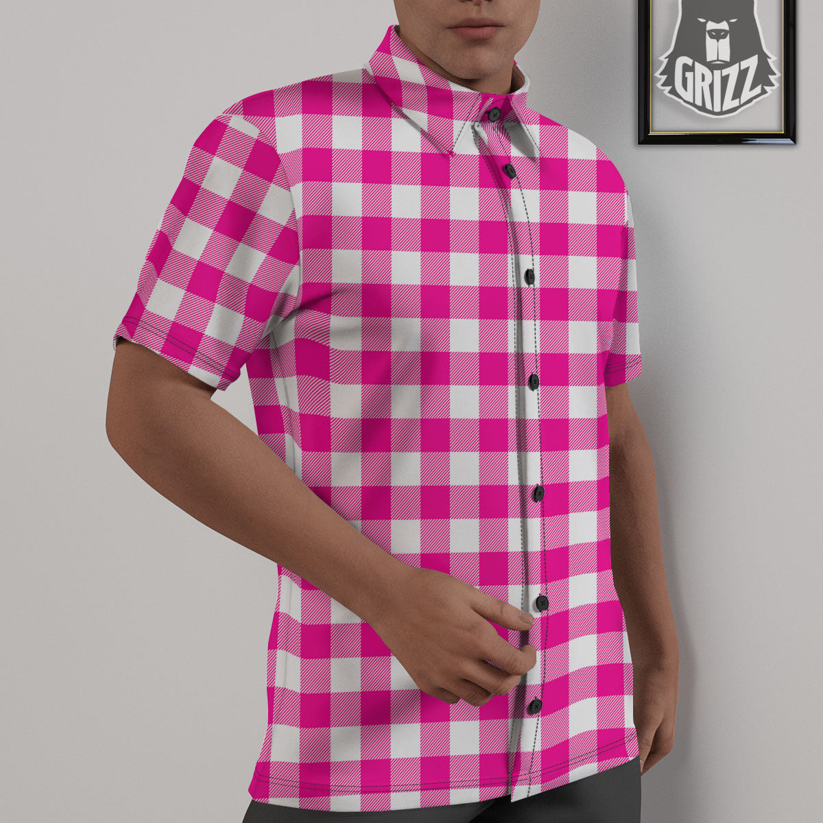 Buffalo Check Pink And White Print Untucked Shirts-grizzshop