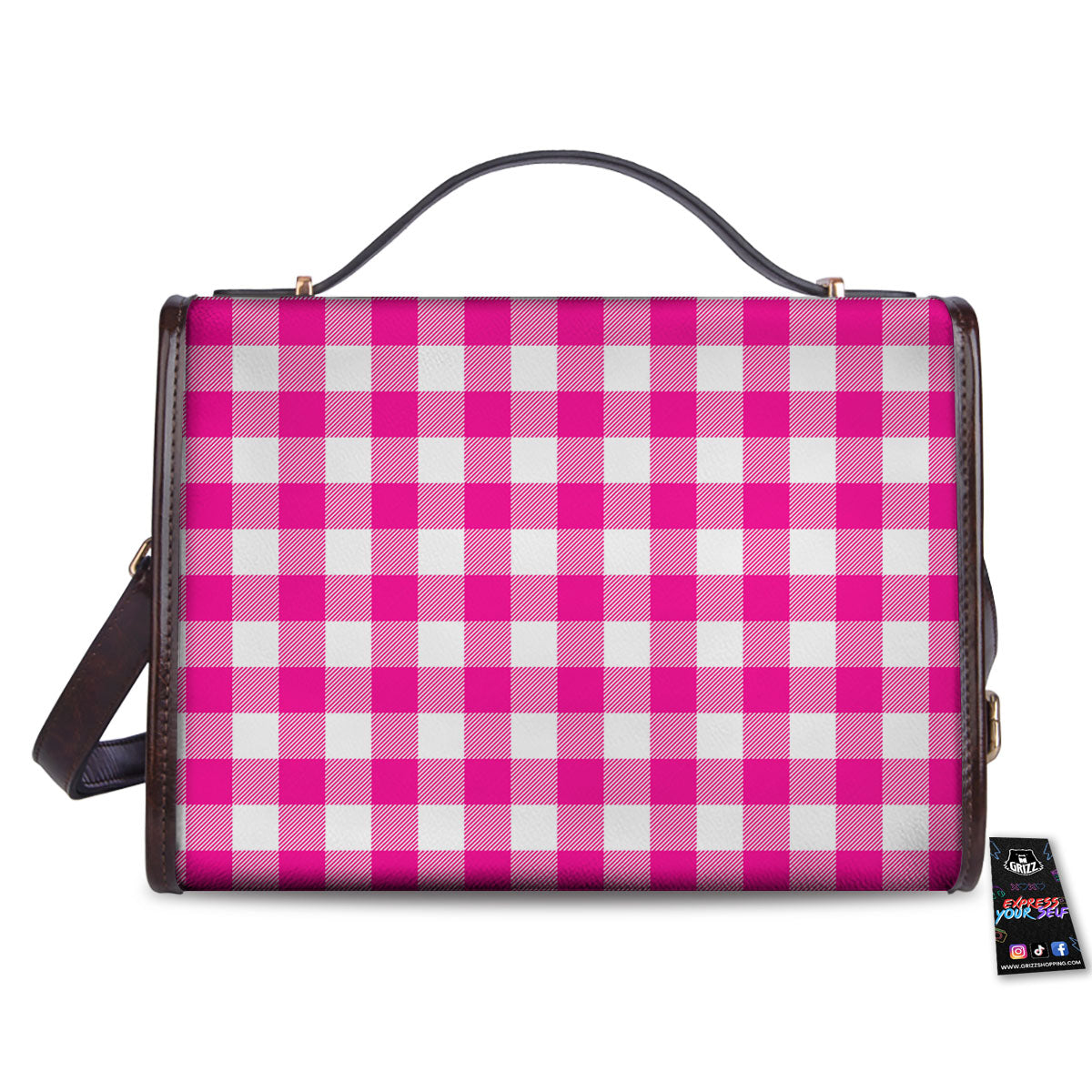 Buffalo Check Pink And White Print Women's Satchel Bag-grizzshop